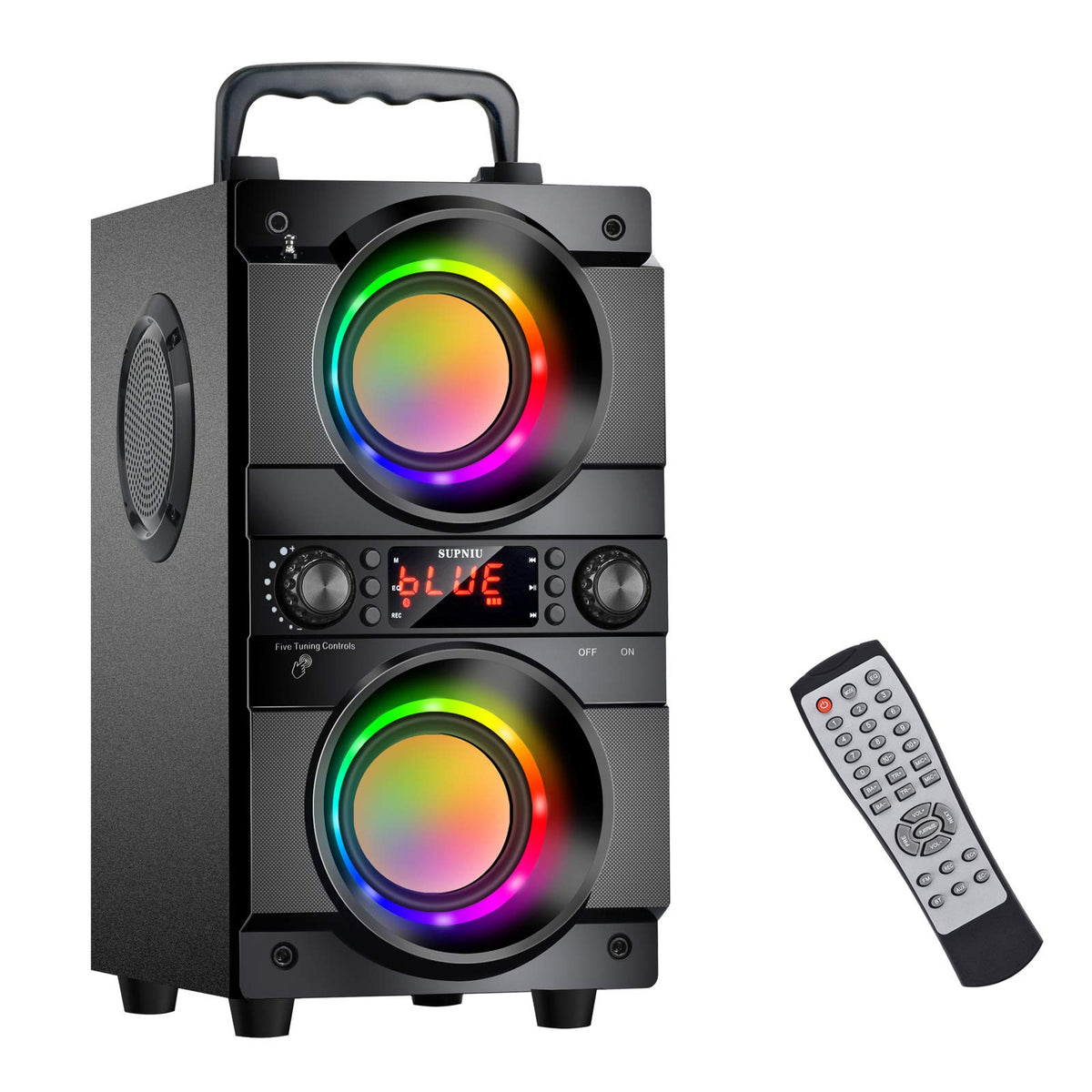 SUPNIU A21 front view showing bold stereo for home listening