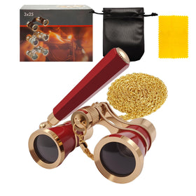 SUPRBIRD red opera glasses front view showing elegant shape and compact benefit