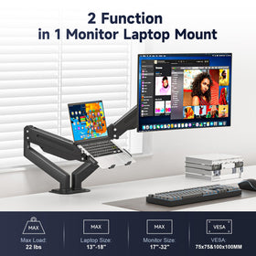 Suptek 2-in-1 desk mount supports notebook and monitor up to 22lbs.