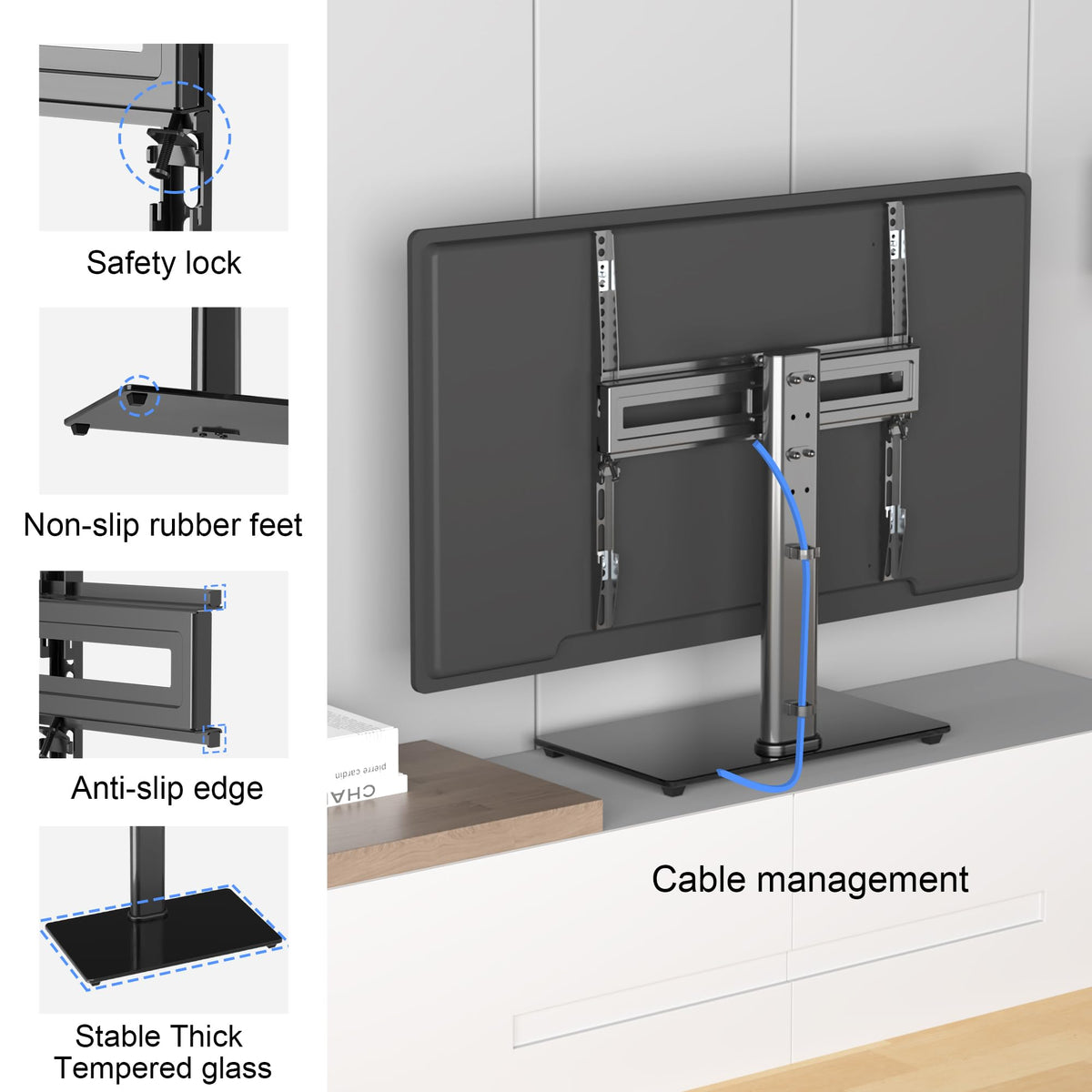 Suptek cable-management clip keeping cords neatly organized.