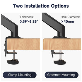 Suptek grommet base option fits slim desks for space saving.