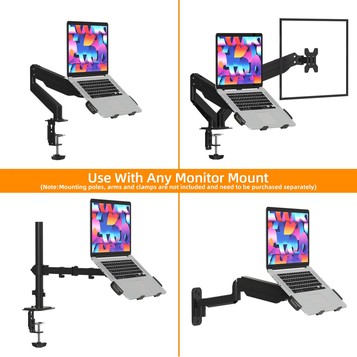 Suptek package includes laptop tray, VESA plate, mounting hardware, and manual.