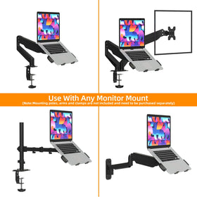 Suptek package includes laptop tray, VESA plate, mounting hardware, and manual.