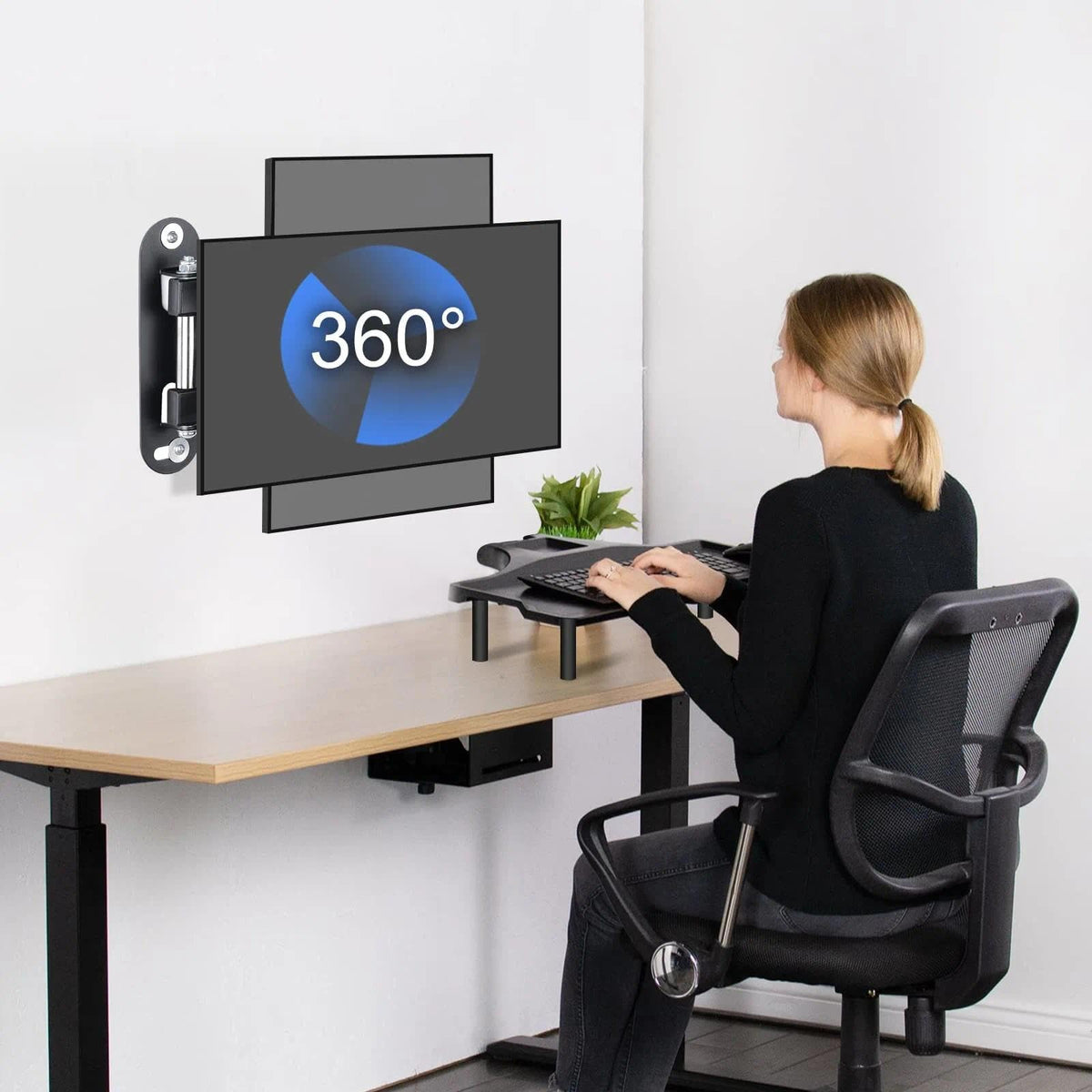 Suptek MA2720 extended arm demonstrates 360° rotation and 180° swivel.