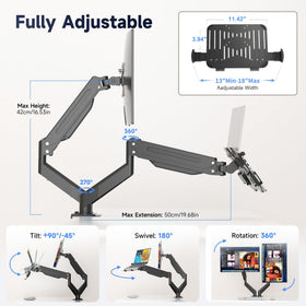 Suptek monitor arm enables 360-degree rotation for flexible viewing.