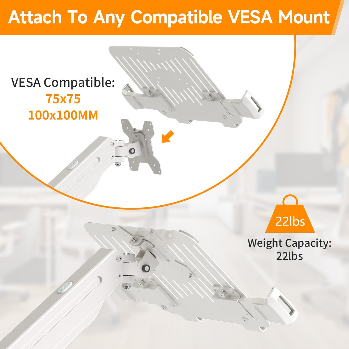 suptek mounted on monitor arm lifestyle raises laptop to eye level