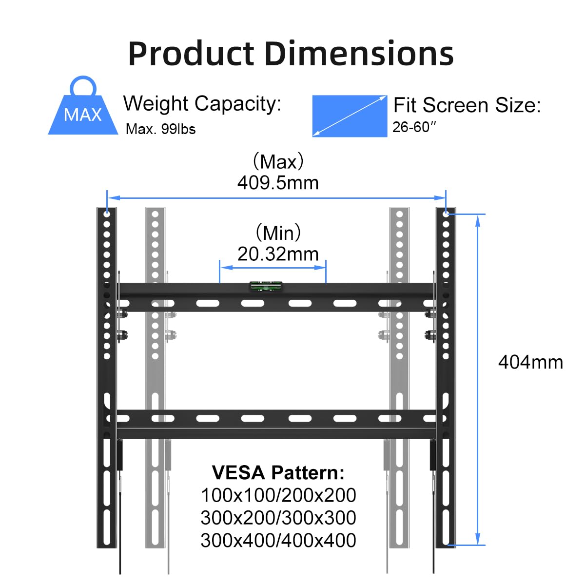 Suptek 400x400 VESA compatible mount for easy, universal TV attachment.