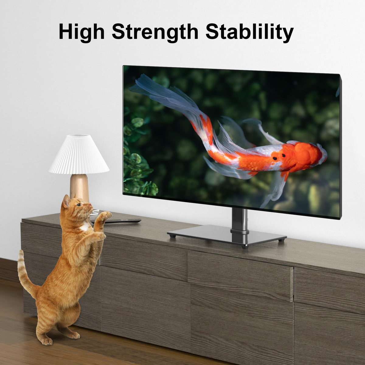 Suptek TV stand compatibility 26-55 inch demonstrated with up to 400x400 mm VESA.