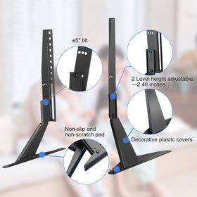 Suptek universal TV stand legs tilt angles illustrating 5-degree adjustment