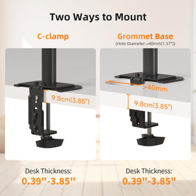 suptek desk clamp installed on wooden desk, secures mount without drilling