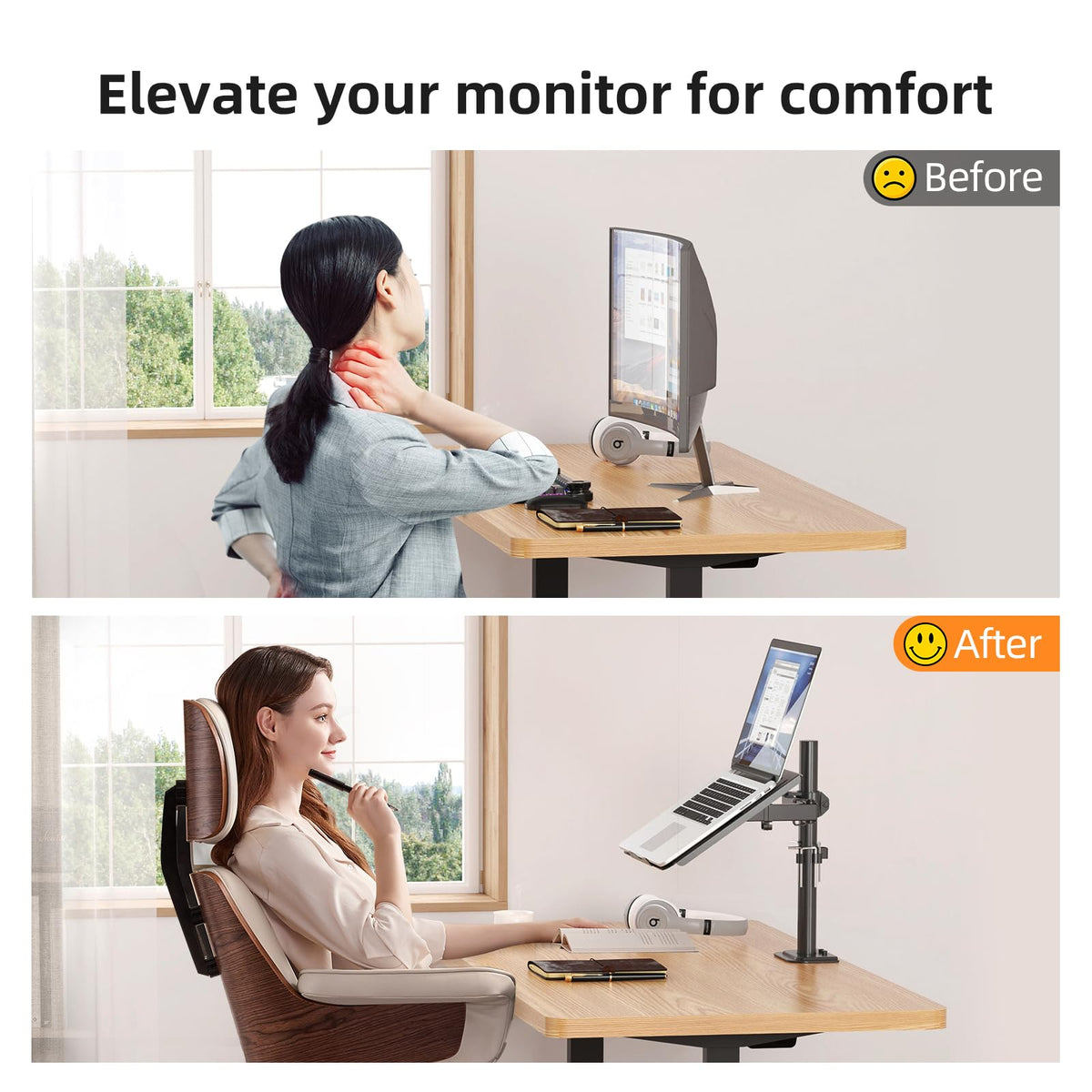 suptek VESA monitor compatibility shot, converts tray to monitor arm for flexibility