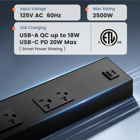 SURAIELEC 16-inch under-cabinet strip mounted for convenient power access.