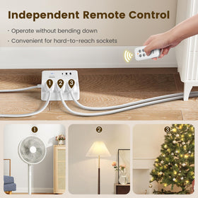 SURAIELEC remote-control extension cord demonstrates long-range indoor wireless control.