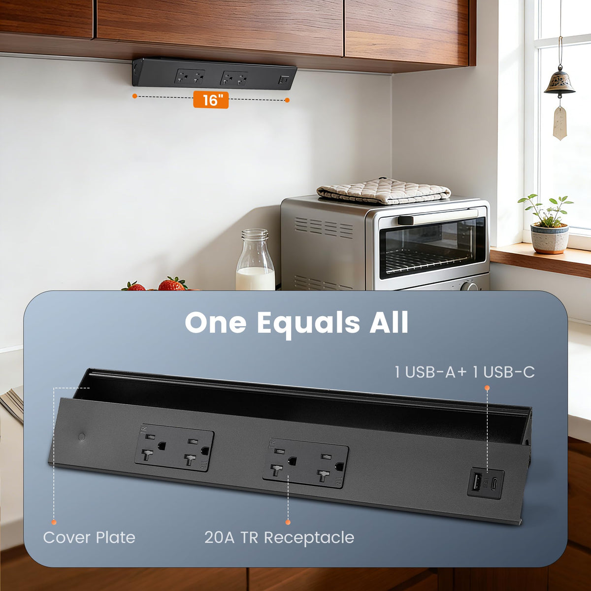 SURAIELEC two 20A TR outlets with USB-A and USB-C for charging devices.