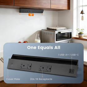 SURAIELEC two 20A TR outlets with USB-A and USB-C for charging devices.