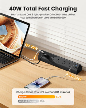 SURAIELEC six-foot extension cord provides flexible placement and accessible outlets.