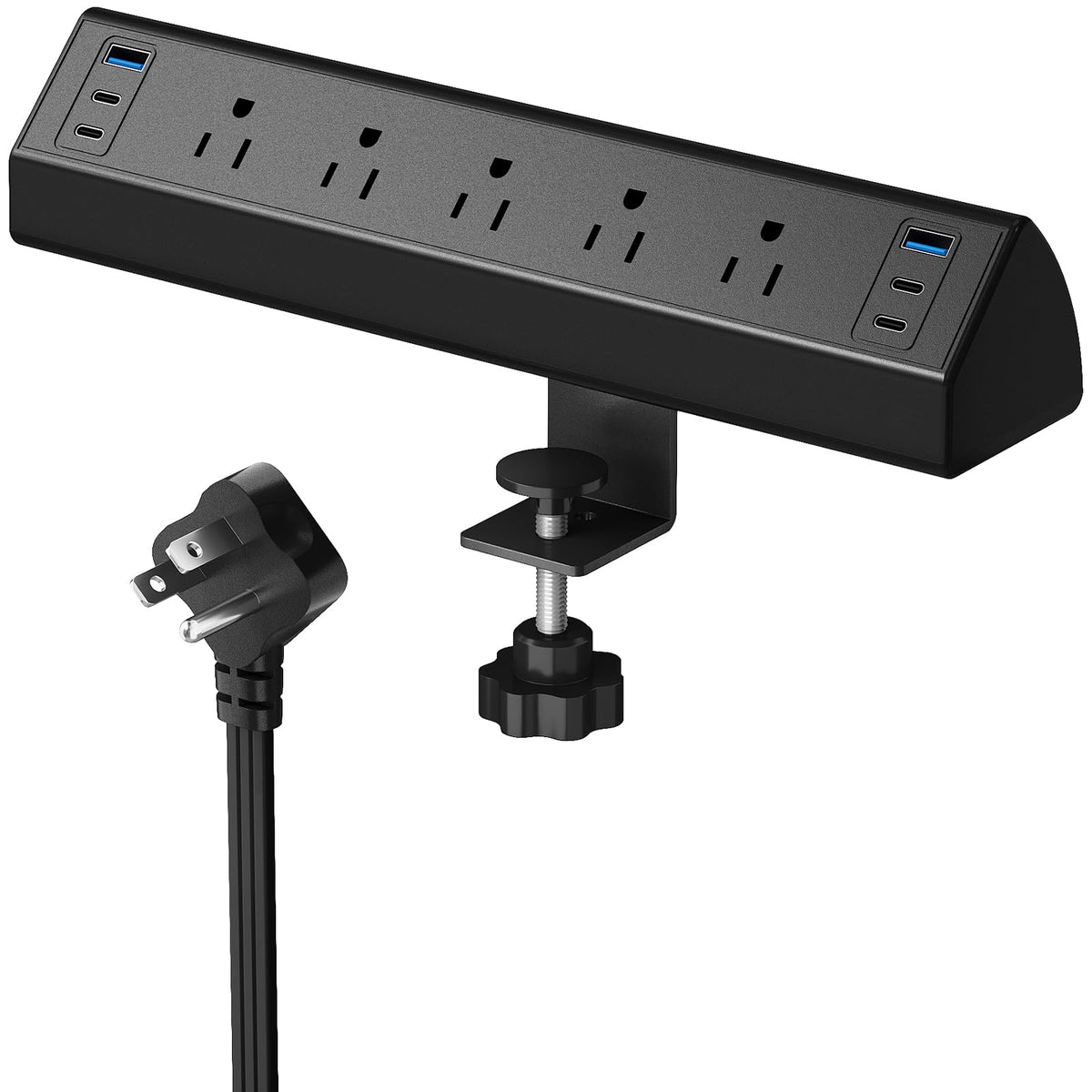 SURAIELEC desk clamp power strip edge-mount lets you attach to a desk without drilling for tidy cables.