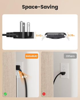SURAIELEC five AC outlets support multiple devices in one compact strip.