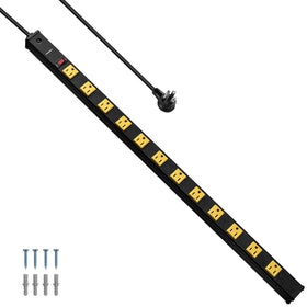 SURAIELEC front view of metal power strip showing all 12 outlets and sturdy housing for organized power