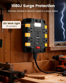 SURAIELEC power strip 1080J surge protection guards equipment.