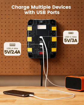 SURAIELEC power strip 6ft cord offers flexible reach.