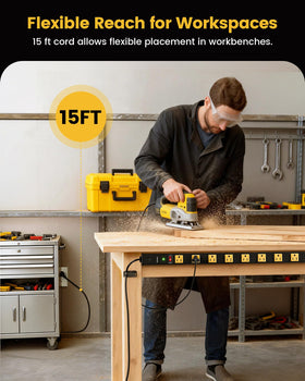 SURAIELEC mounted on workbench with tools plugged in showcasing workshop organization and secure mounting