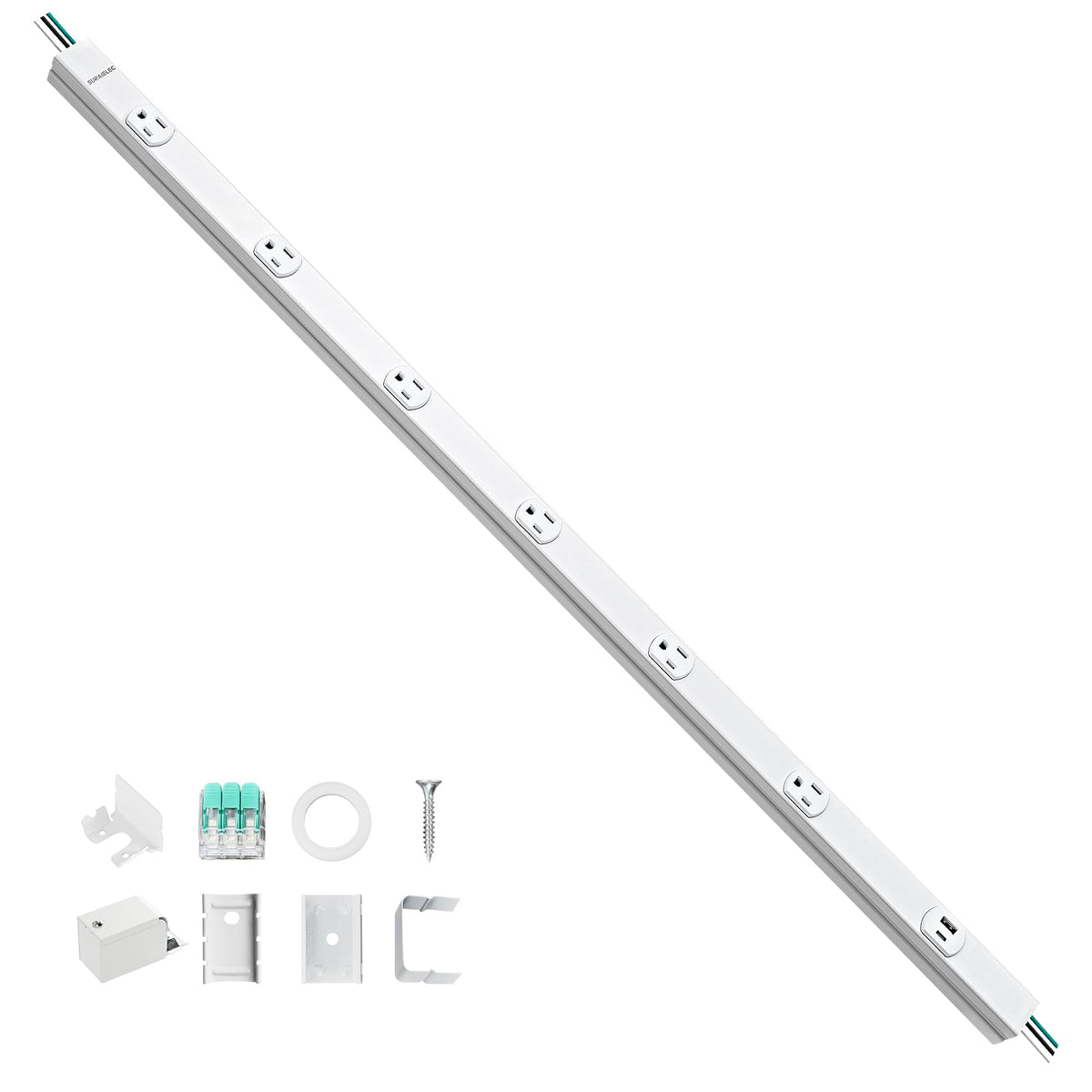 SURAIELEC under-cabinet power strip with six outlets and USB ports for a tidy kitchen setup