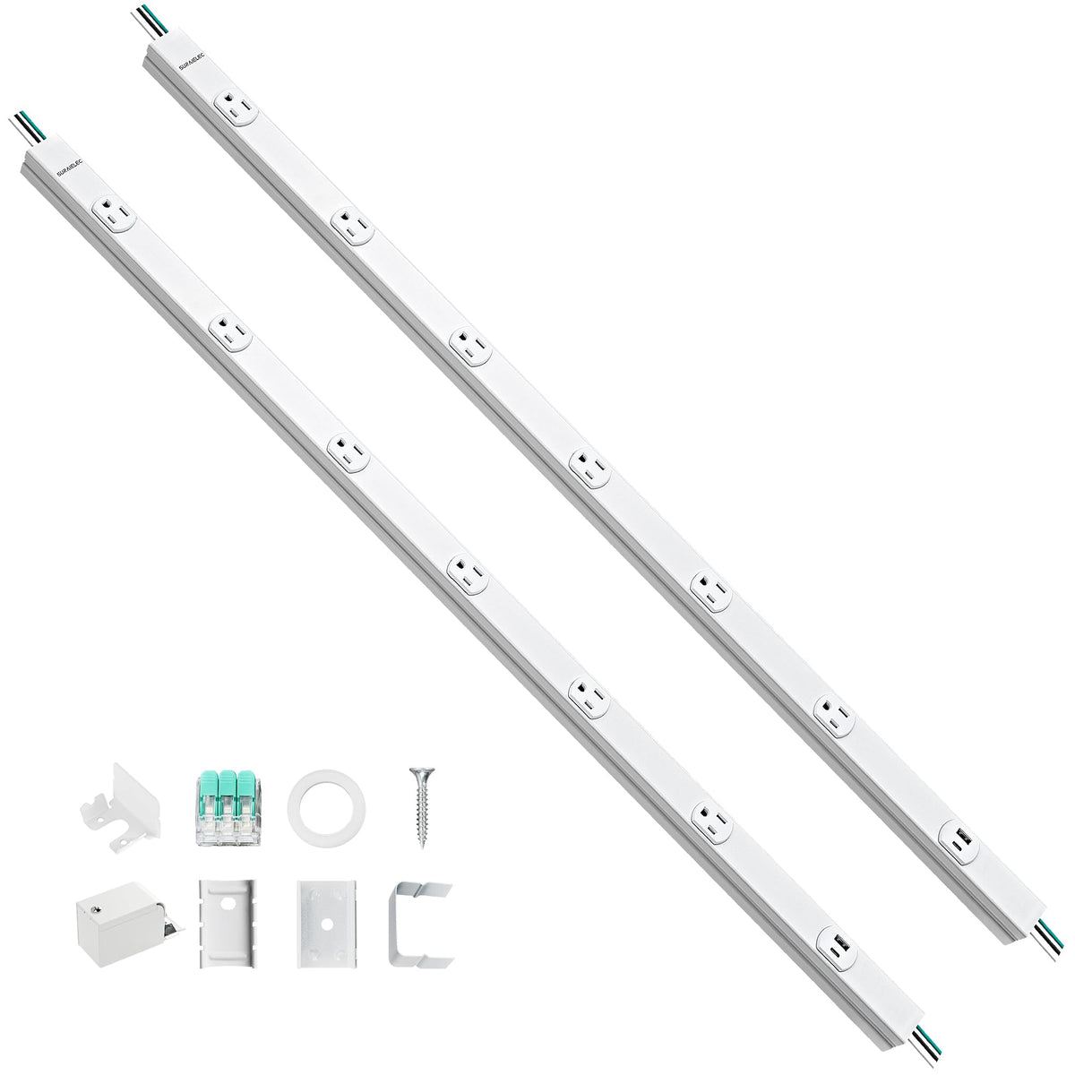 SURAIELEC under cabinet power strip with six outlets for organized kitchen use.
