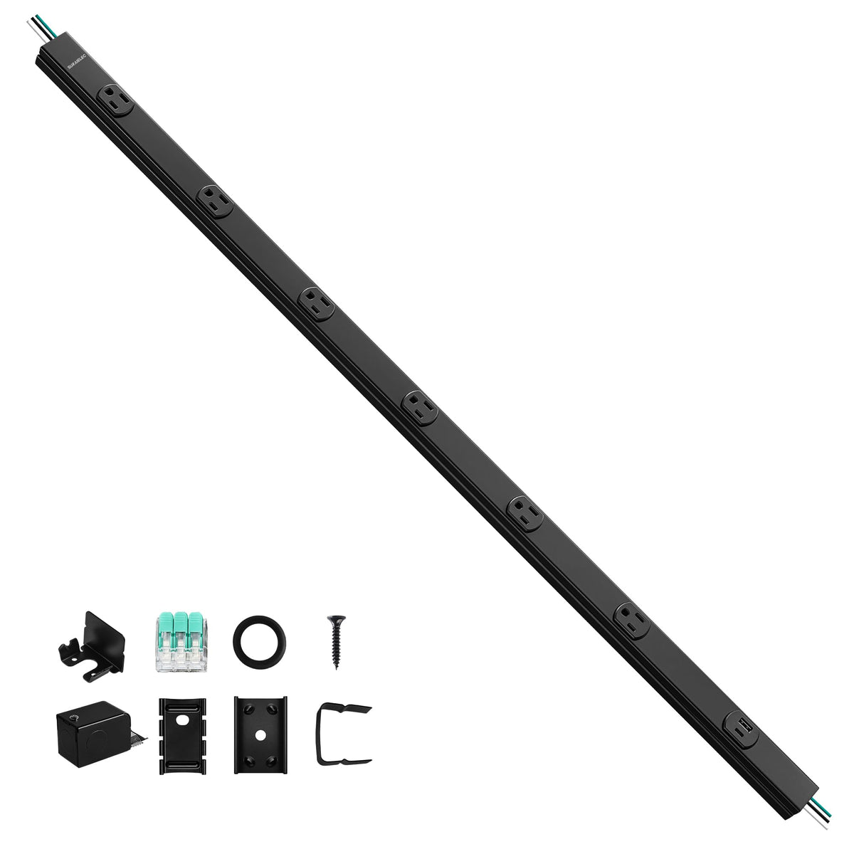 SURAIELEC under-cabinet power strip front view for a sleek kitchen look.