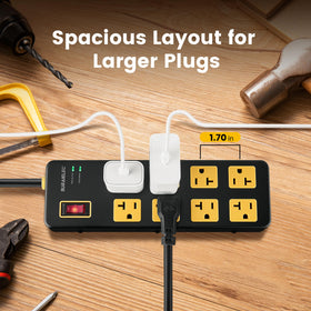 SURAIELEC wide-spaced outlets to fit bulky adapters without blocking sockets.