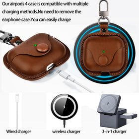 SURANBULI leather AirPods 4 case showing wireless charging access and bottom port