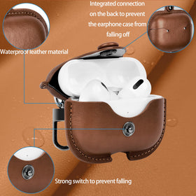 SURANBULI leather AirPods 4 case in light brown, back view with sleek profile
