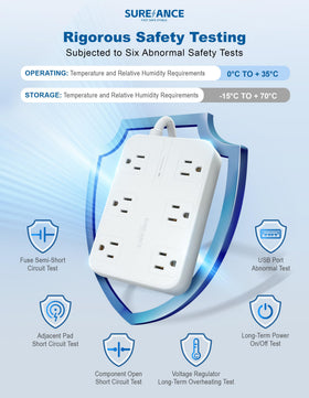 SUREANCE on a home desk powering laptop phone and lamp for convenience