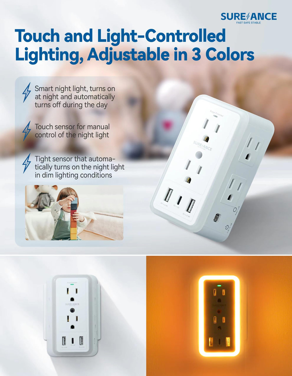 SUREANCE USB ports enable quick charging for devices
