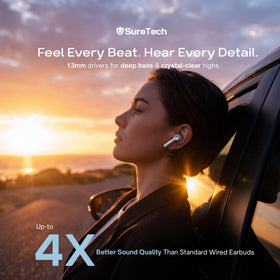 SureTech earbud close-up on 13mm driver delivering rich audio