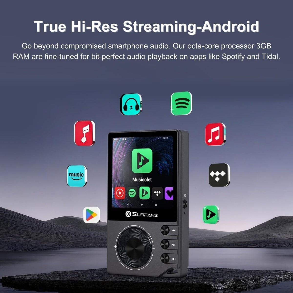 Surfans F20 Pro DSD512 capability highlight for high-resolution audio.