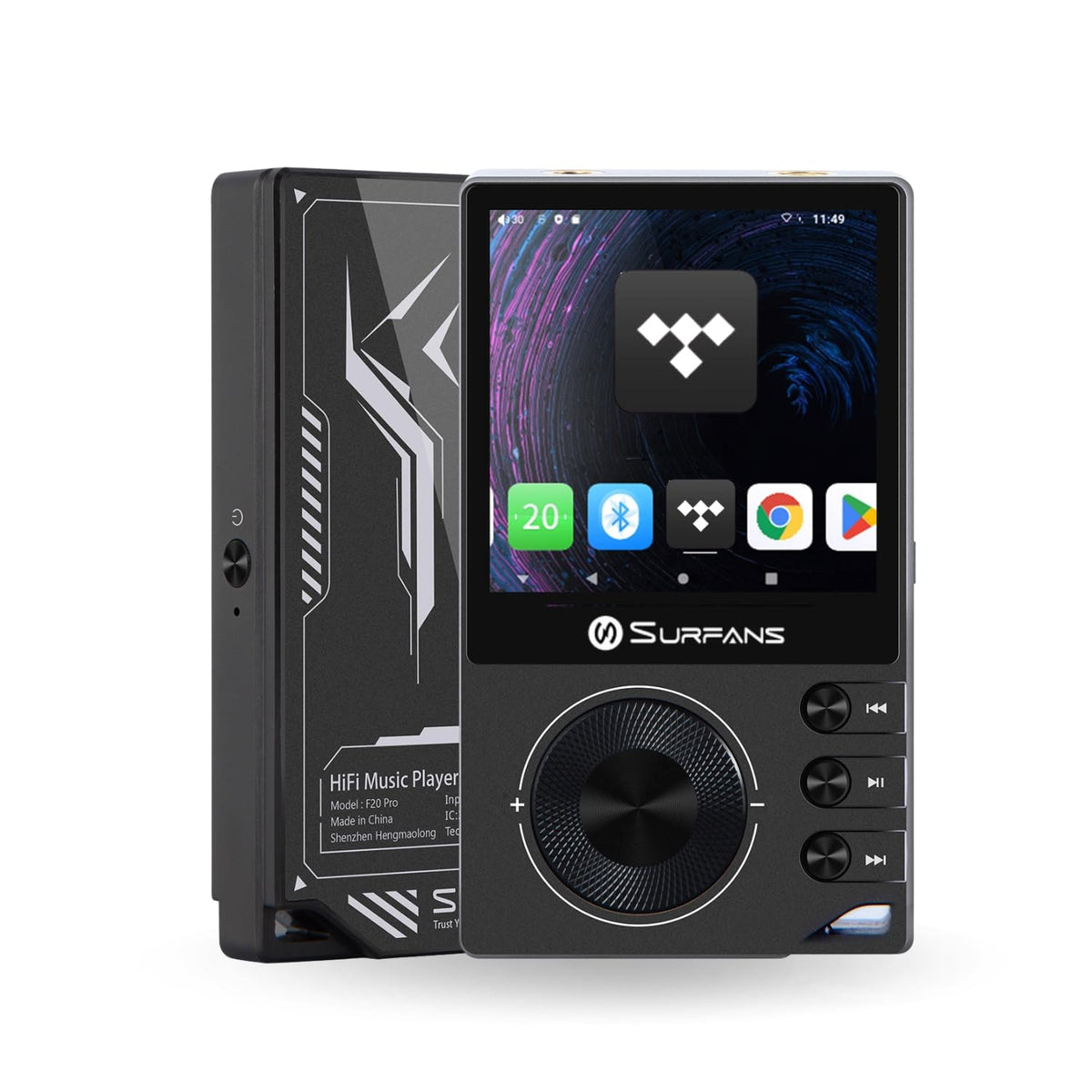 Surfans F20 Pro front view, premium build for portable listening on the go.