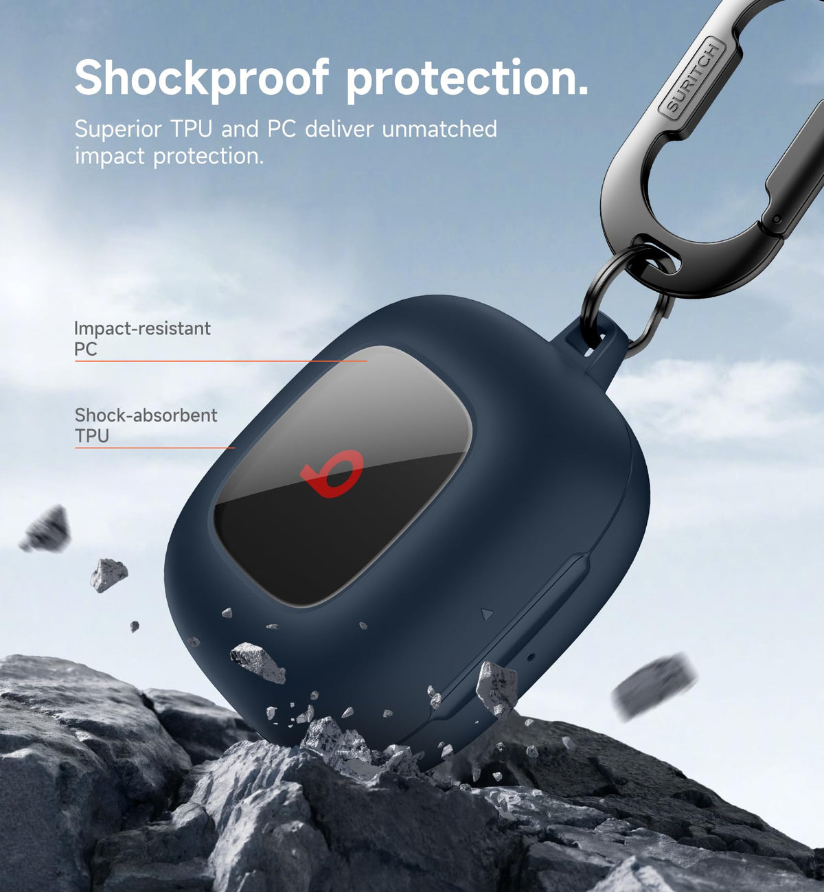 SURITCH Beats Fit Pro case blue charging slot detail for easy access