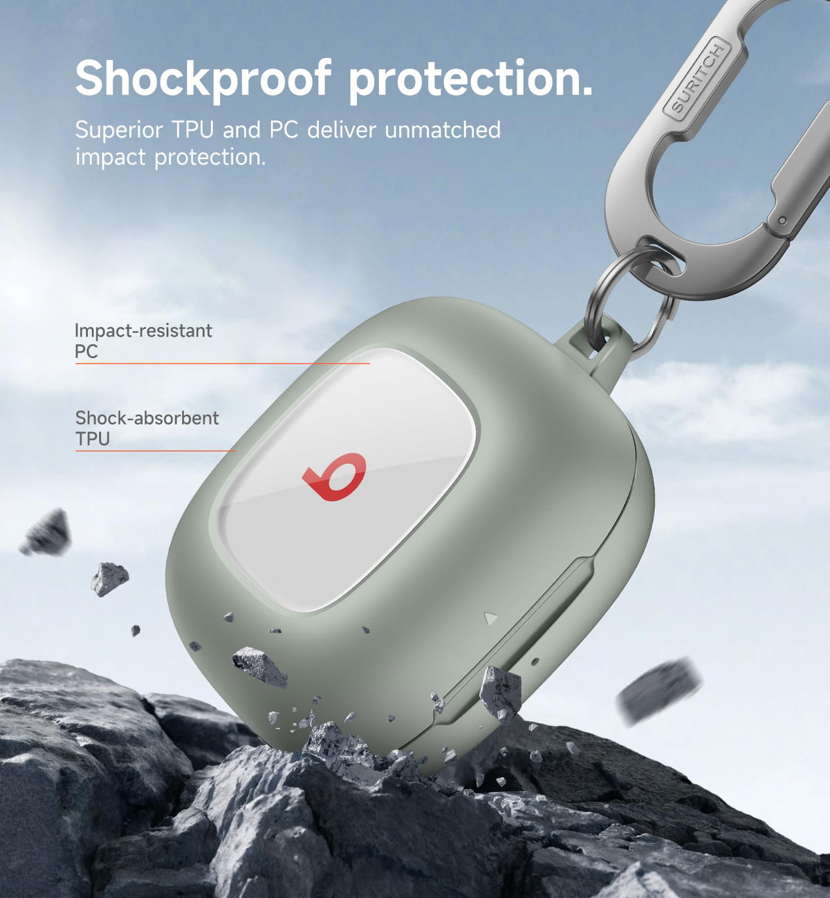 SURITCH Beats Fit Pro case locking system ensures safety during drops.