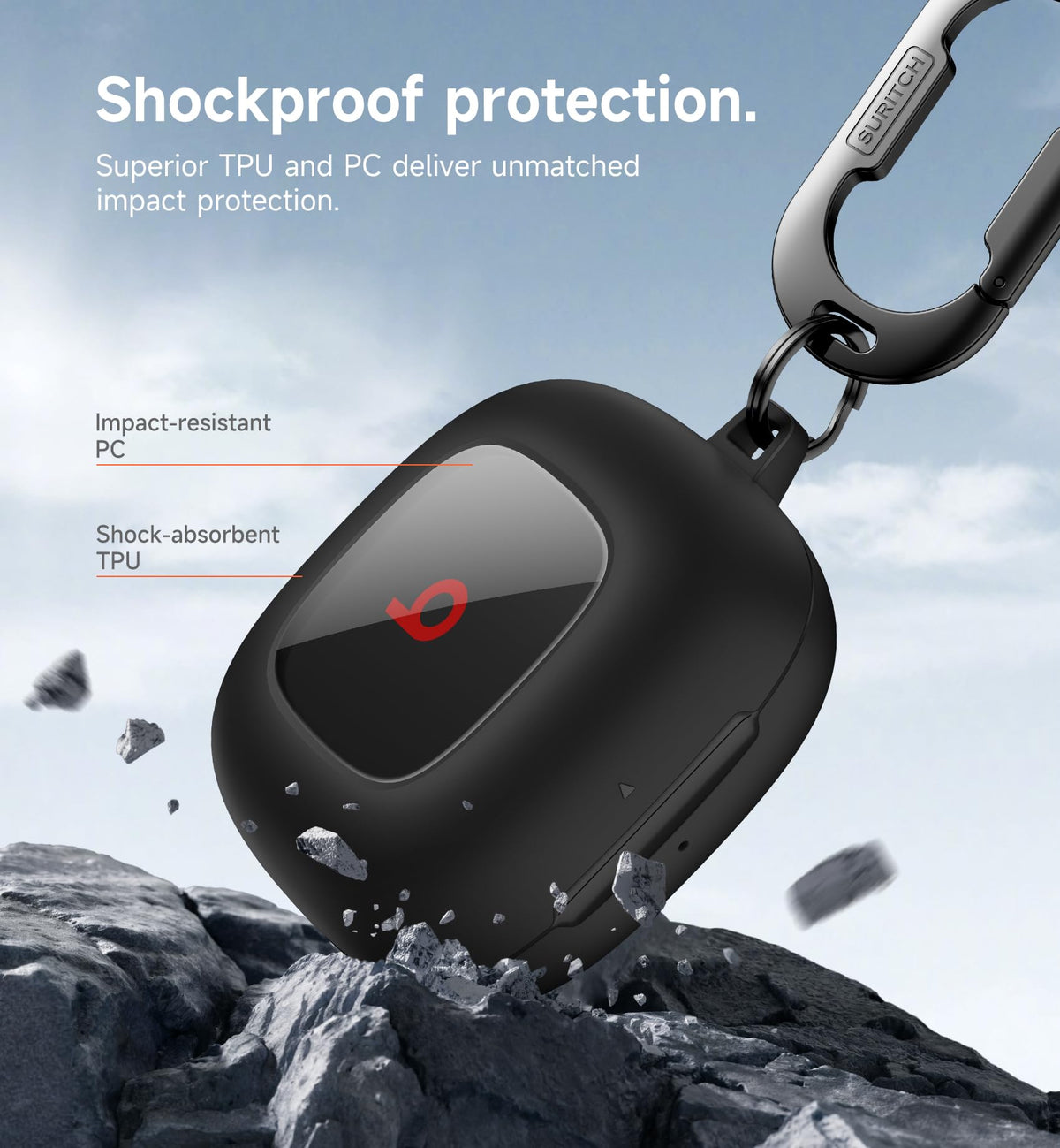 SURITCH Beats Fit Pro case locks securely to prevent accidental loss.
