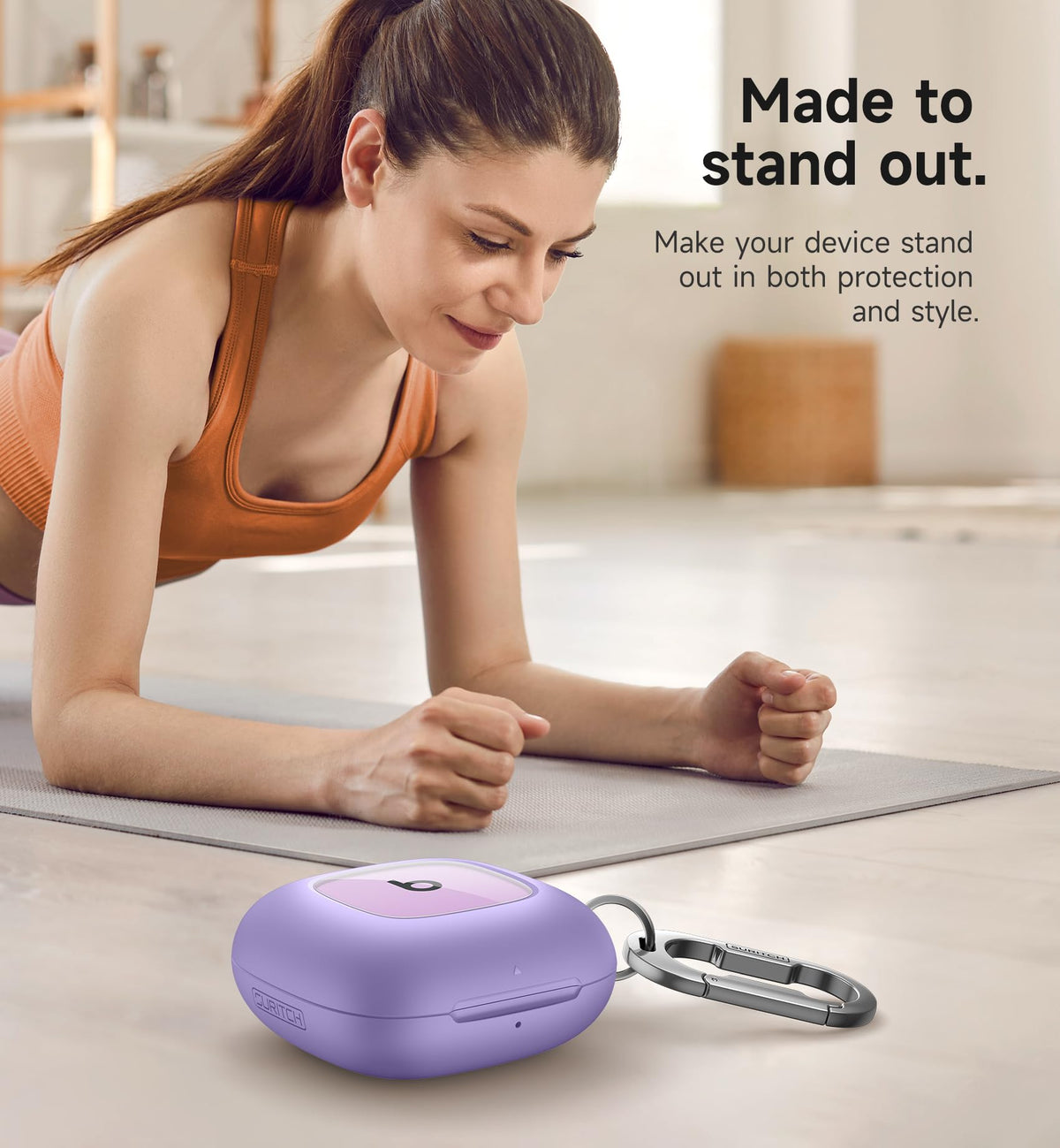 SURITCH Beats Fit Pro case stone purple texture closeup shows skin-friendly grip.