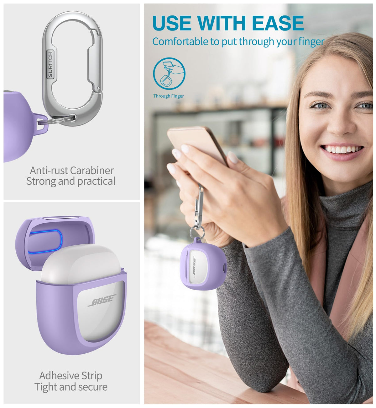 Suritch Bose QC Ultra case with belt bag attachment for travel convenience.