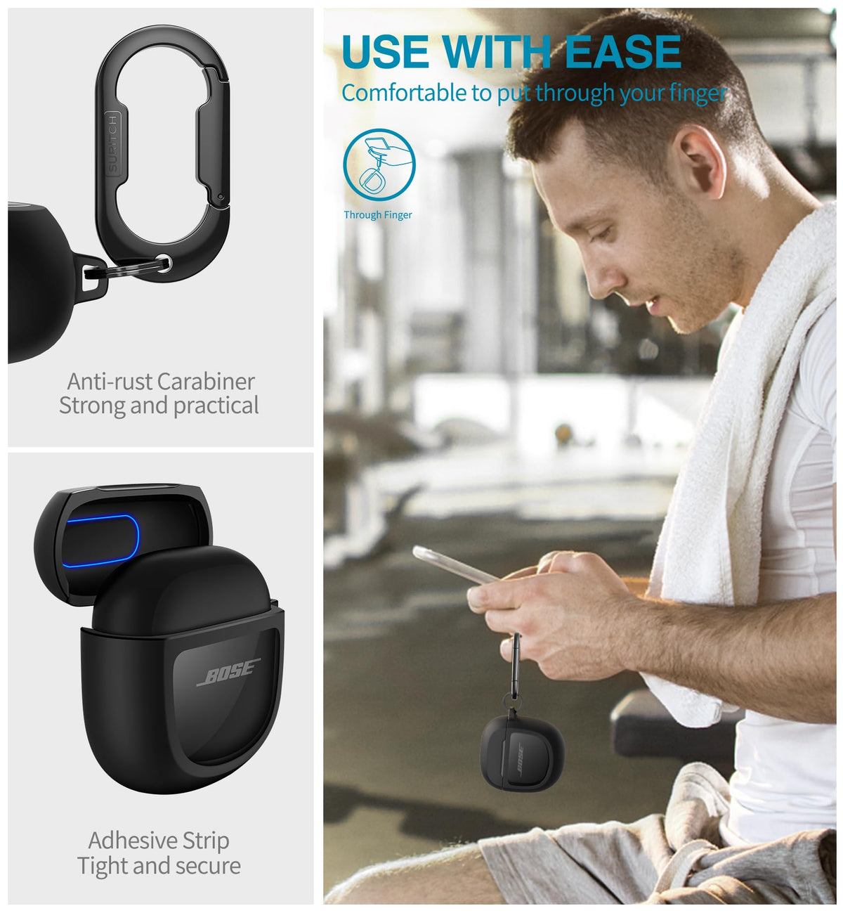 Carabiner-enabled case attaches to belts or bags for easy access.