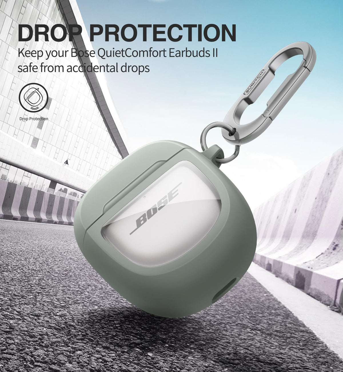 SURITCH Bose QuietComfort Earbuds II case with rugged carabiner for travel