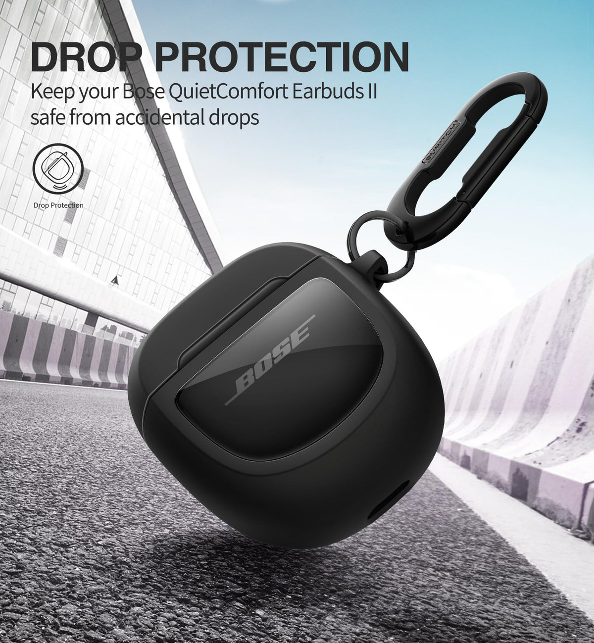 Durable, scratch-resistant protection for Bose QC Earbuds II with shockproof TPU and PC shell.