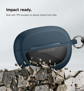 SURITCH Bose Ultra Open case navy carabiner clip enables secure on-the-go access