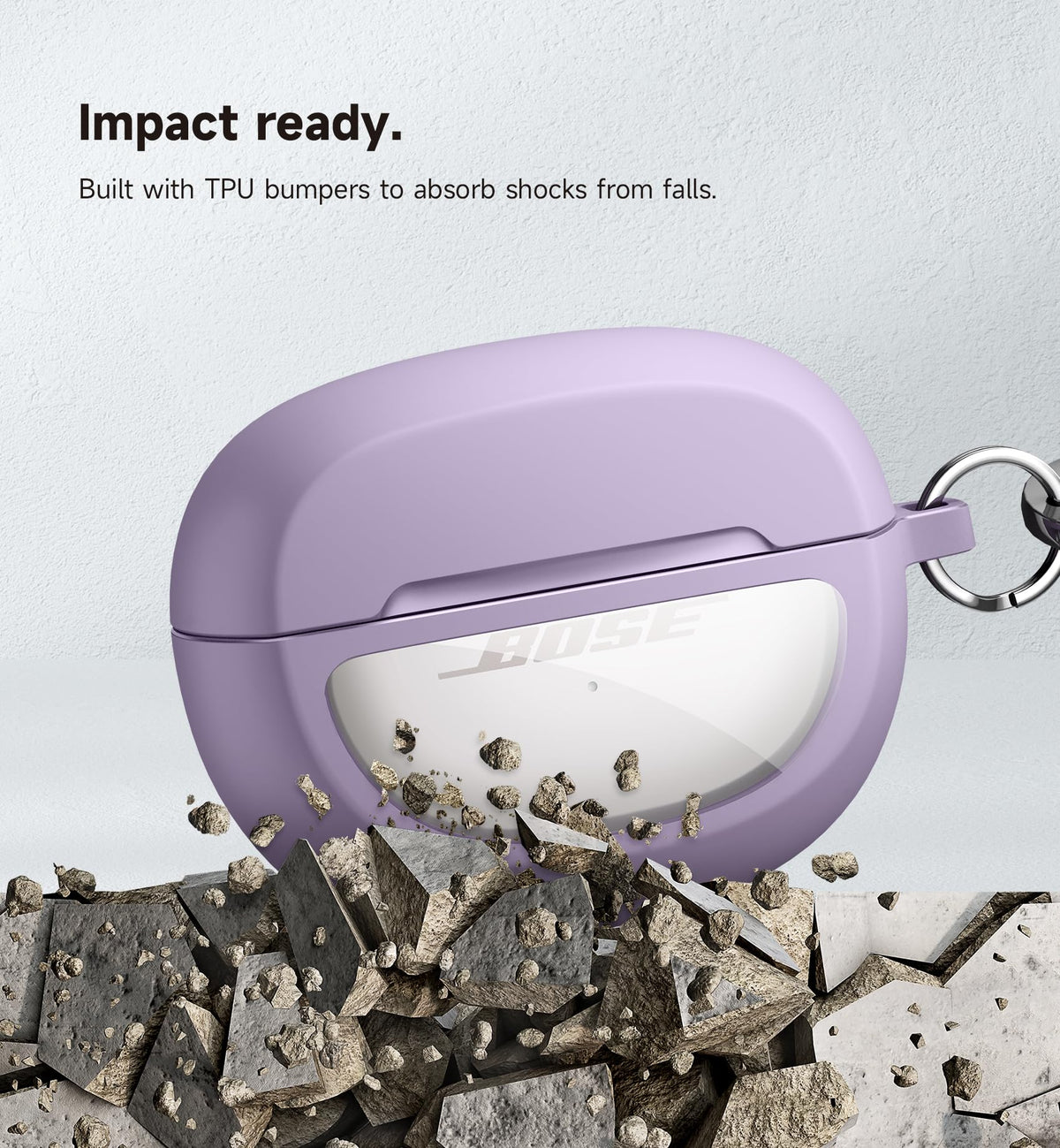 SURITCH Bose Ultra Open case purple top view illustrating precise fit and ports.