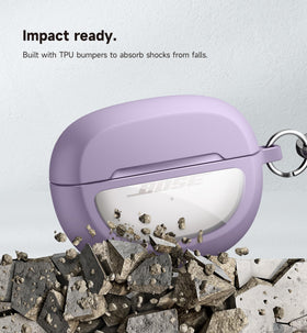 SURITCH Bose Ultra Open case purple top view illustrating precise fit and ports.