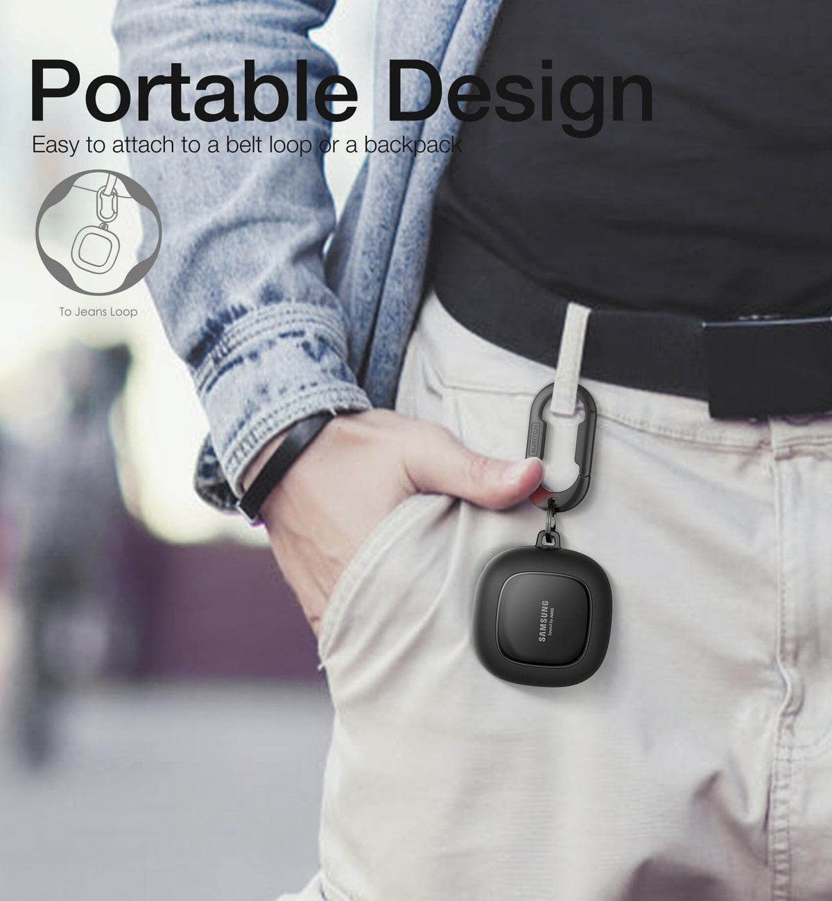 SURITCH heavy-duty carabiner clipped to a bag for secure hands-free carry