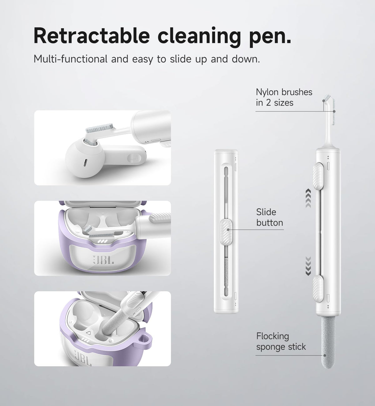 Included cleaning kit and case for on the go care